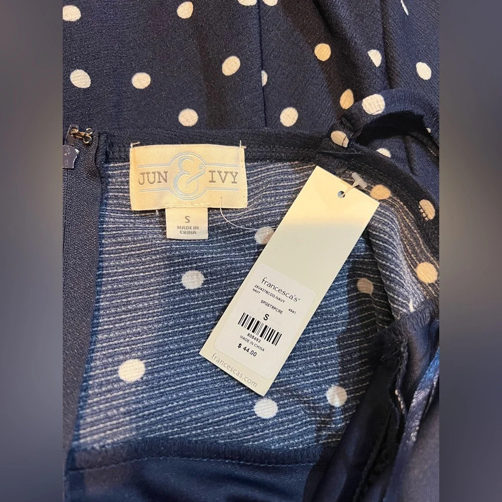 NWT 🏷️ JUN & IVY BY FRANCESCA’S NAVY, POLKA DOT STYLE COCKTAIL DRESS SIZE SMALL - Picture 6 of 7